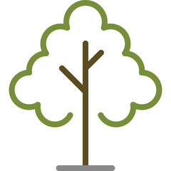 Simple Line Art Green Tree Icon with Brown Trunk and Branches on a Grey Base with Transparent Background Minimalist Outdoor Nature Symbol