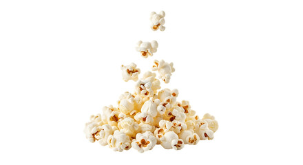 Pile of fluffy white popcorn pieces, falling and accumulating, isolated on a white or transparent background, cutout, PNG