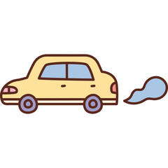 Simple Yellow Car with Blue Windows and Exhaust Smoke on Transparent Background