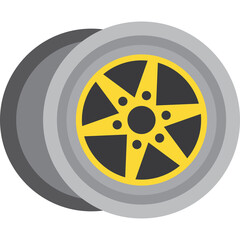 Obraz premium Stylized illustration of a car wheel rim with yellow spokes on a gray background