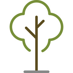 Simple Stylized Tree Icon With Green Outline and Brown Trunk on a Gray Base Against a Transparent Background