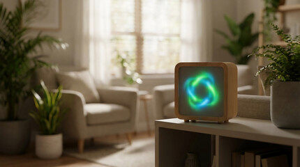 Air Quality Monitor Display Living Room Blurred Background Focus