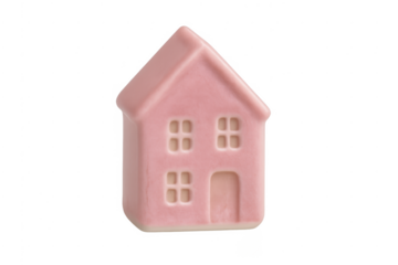 Pink ceramic miniature house or home on transparent background