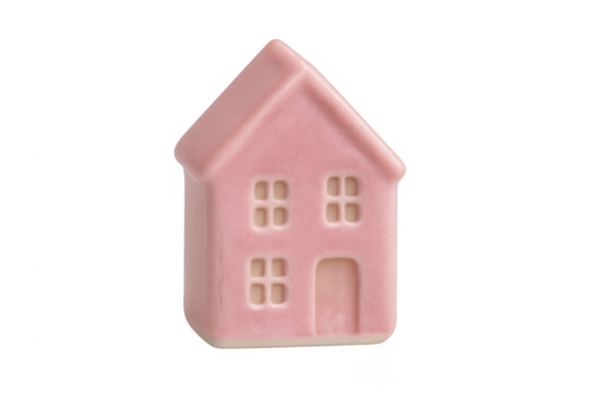 Pink ceramic miniature house or home on transparent background