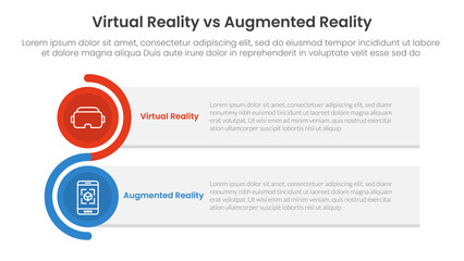 vr vs ar technology comparison concept for infographic template banner with rectangle box stack and circle wave with two point list information