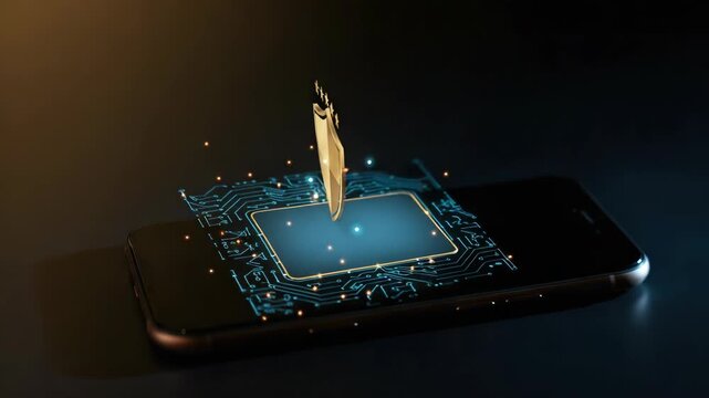 Digital protection concept featuring shield on smartphone, symbolizing cybersecurity