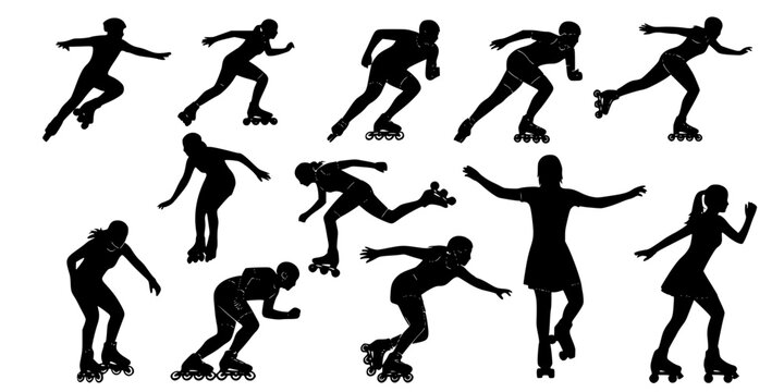 Roller Skating Silhouettes, Inline Skating Moves, Speed Skating Poses, Skaters in Action, Roller Dance Silhouettes, Skating Tricks