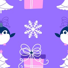 Christmas animals seamless penguin pattern for wrapping paper and fabrics and kids print