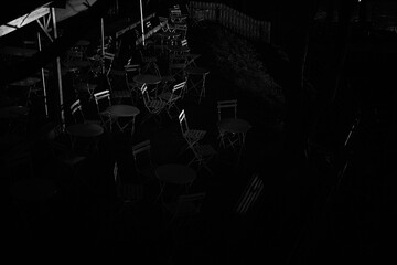 Empty Outdoor Cafe at Night