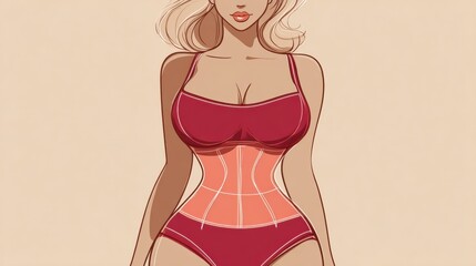 Fototapeta premium Body Outline Infographic Showing Before Weight Loss With Contour Lines and Waist Slimming Focus for Health Awareness