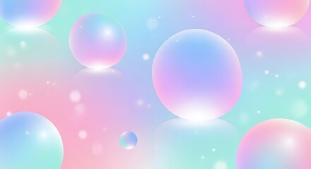 Pastel gradient background with floating spheres and light effects creating a dreamy atmosphere