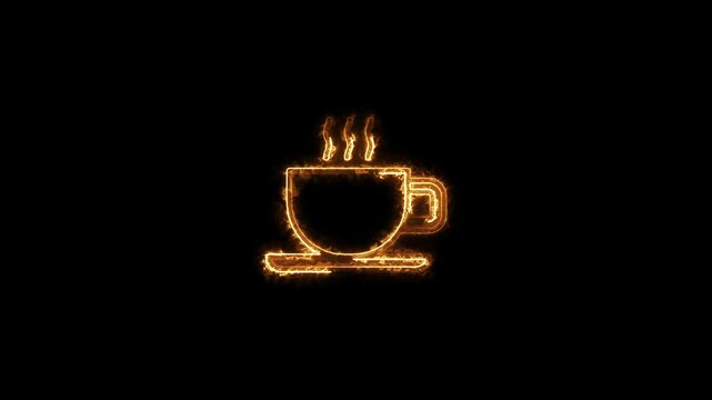 Glowing neon line Coffee cup icon isolated on black background. Tea cup. Hot drink coffee tea 4K Video motion graphic animation. hot drink, mug, 
