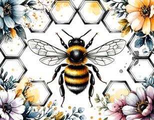 This illustration is ideal for honey product packaging, eco-friendly branding, spring-themed wedding invitations, and decorative wall art prints. 