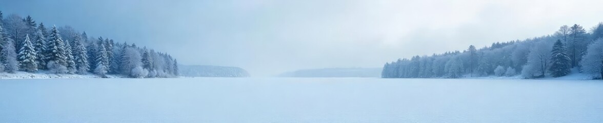 A stark, wintry landscape Frozen lake, snow-covered trees, and a desolate, cold atmosphere Perfect for winter, nature, or environmental themes , winter, background