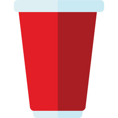 Simple Red Disposable Paper Cup With Blue Rim and Base Isolated on Transparent Background Flat Design Style