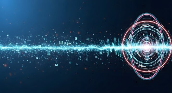 Abstract data stream with glowing network connections, digital signal, futuristic technology background concept.