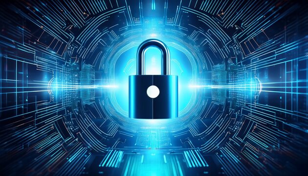 digital lock with futuristic design on a cybernetic background symbolizing internet security