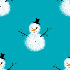 Christmas cartoon ice seamless snowman pattern for wrapping paper and fabrics and party accessories and new year packaging
