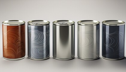 3d render lineup of canned foods on white background