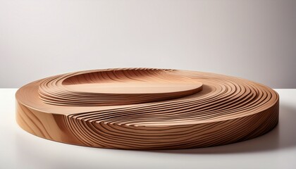 abstract wooden podiums with natural curved lines on white background