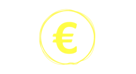 Yellow Euro Symbol, Inside a Scribbled Circle on a, isolated on a transparent background, cutout, PNG