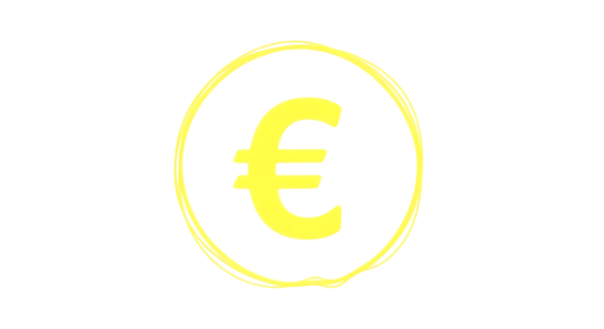 Yellow Euro Symbol, Inside a Scribbled Circle on a, isolated on a transparent background, cutout, PNG - Powered by Adobe
