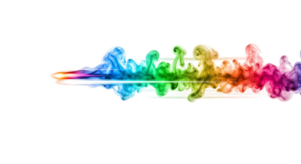 Colorful smoke plume, in a rainbow gradient moving from left to right, isolated on a transparent background, cutout, PNG