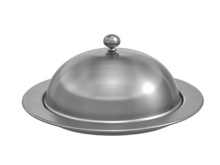 Fototapeta premium silver restaurant cloche tray lid food cover dish isolated on white background. silver restaurant cloche tray lid food cover dish isolated. silver restaurant cloche tray lid food cover dish 3d render 
