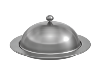 silver restaurant cloche tray lid food cover dish isolated on white background. silver restaurant cloche tray lid food cover dish isolated. silver restaurant cloche tray lid food cover dish 3d render 
