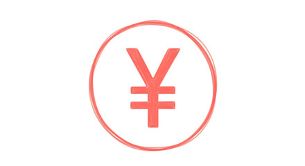 Red Yen Symbol, Inside a Circle with a Textured Brush Stroke Effect, isolated on a transparent background, cutout, PNG