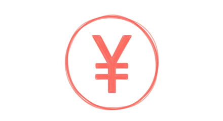 Red Yen Symbol, Inside a Circle with a Textured Brush Stroke Effect, isolated on a transparent background, cutout, PNG