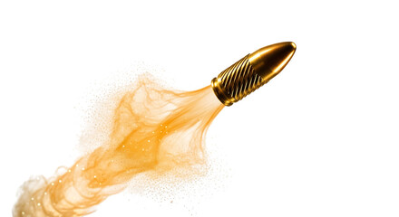Golden Bullet, Firing Orange Liquid Splash with Glitter Particles, isolated on a transparent background, cutout, PNG