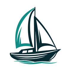 Teal and Navy Sailboat Icon Illustration Vector Icon Set of Various Transportation Vehicles