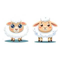 Two Cute Sheep with Adorable Faces Minimalist Vector Illustration