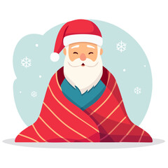 Santa Claus Wrapped in Blanket Sitting Minimalist Vector Illustration