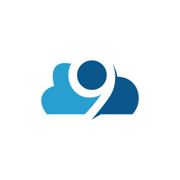 Nine cloud logo. number 9 and cloud with flat logo concept