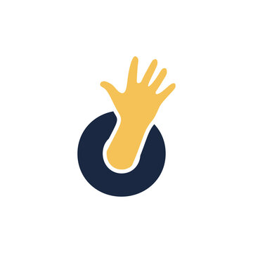 Modern o letter logo with a reaching hand symbol, representing help, care, and community support. Versatile design for corporate or social identity.