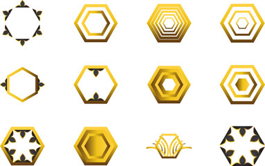 Luxury Gold Hexagon Frame Ornament Set