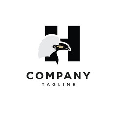 Letter H White Crested Hornbill Logo Icon Vector
