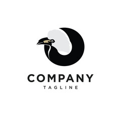 Letter O White Crested Hornbill Logo Icon Vector