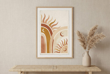 Boho Sun and Moon Abstract Artwork in Warm Earth Tones create with ai
