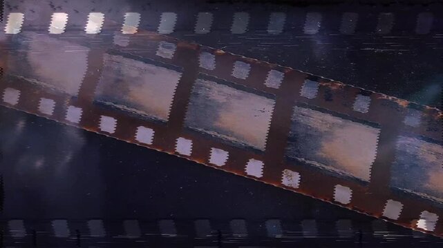 Close up of old vintage slide films glitch effect