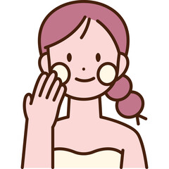 Young Woman Applying Cream To Her Cheeks With Cotton Pads Smiling Gently She Has Pink Hair Braided To The Side And Is Wearing A White Strapless Top Against A Transparent Background