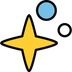 Yellow Four Pointed Star Symbol with Blue and White Circles on Transparent Background Simple Icon Graphic Design Element