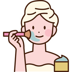 Woman Applying Skincare Product With Brush And Cream Jar Transparent Background