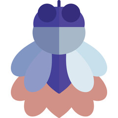 Stylized Blue and Purple Insect with Light Blue Wings and Pinkish-Brown Lower Body on a Transparent Background