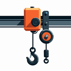 Electric hoist in modern vector style, orange and black colors, industrial lifting