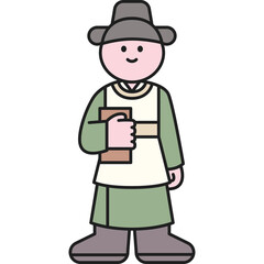 Simple Illustration of a Person in Traditional Korean Clothing Holding a Book with a Transparent Background