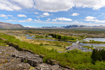 Panoramic view of Thingvellir National Park, part of the Golden Circle attractions in Iceland
