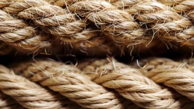 Close-up on Coiled Rope: A detailed view of a sturdy rope, its thick strands tightly coiled to reveal textures, a testament to strength and durability.